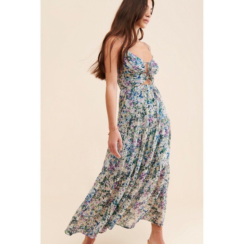 NEW ASTR The Label Floral Print Brandy Cut Out Maxi Dress Blue Small